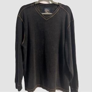 Blue Pronto Uomo Men’s Gray V-Neck Textured‎ Shirt Gold Stitching Size Large